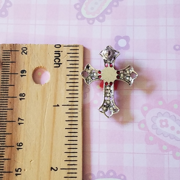 Cross earrings with red flower and Beads - Picture 3 of 3